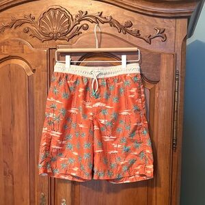 Cat & Jack Orange Palm-Print Swim Trunks with Cream Waistband